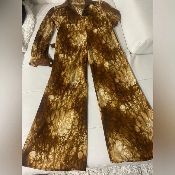 Amazing 70s brown tie dye vintage two piece matching cord set small - Picture 2 of 7